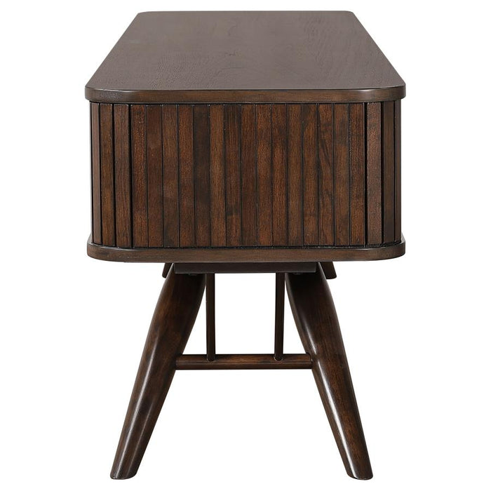 Oaklen Midcentury Modern 71-inch TV Stand with Sliding Doors - Walnut