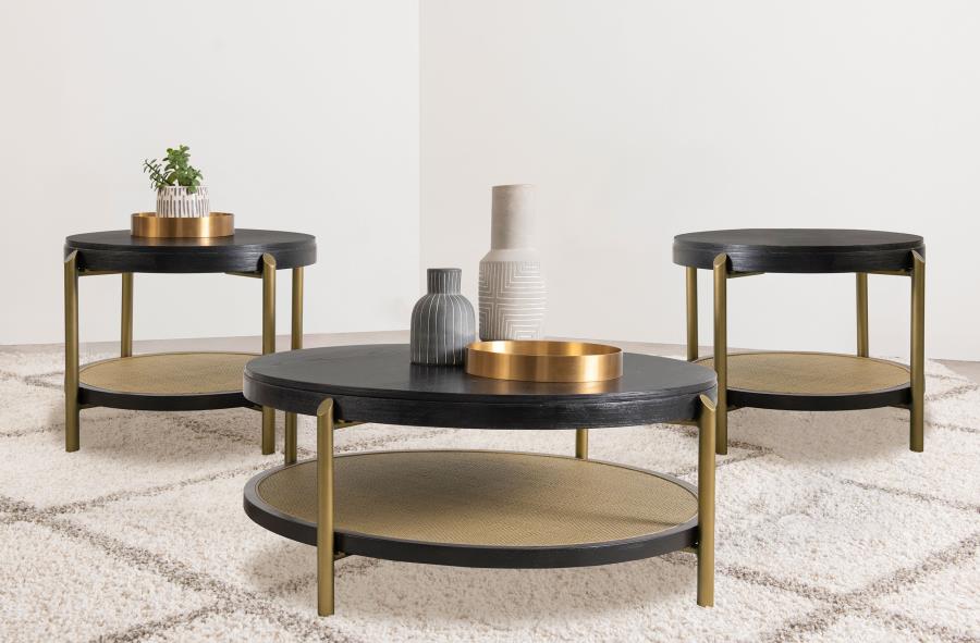 Cavara 2-piece Round Coffee and End Table Set Black