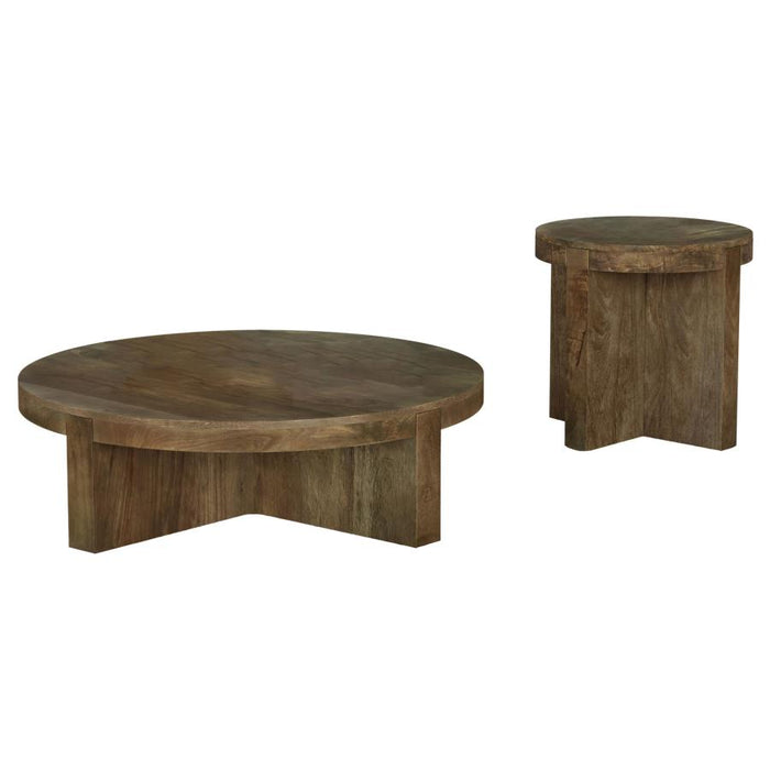 Cavara Solid Wood Coffee and End Table Set Brown