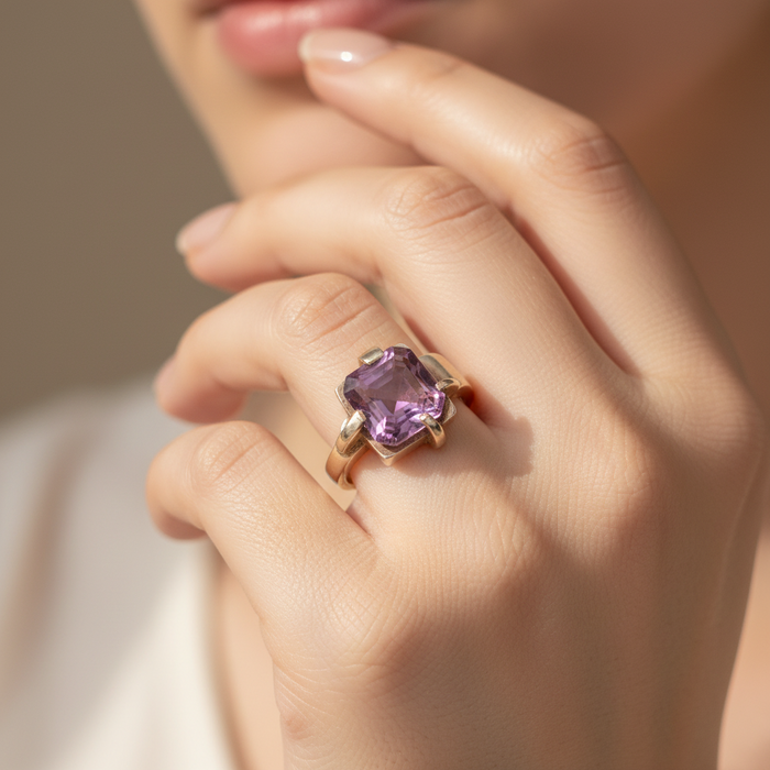 SS Amethyst Square Ring