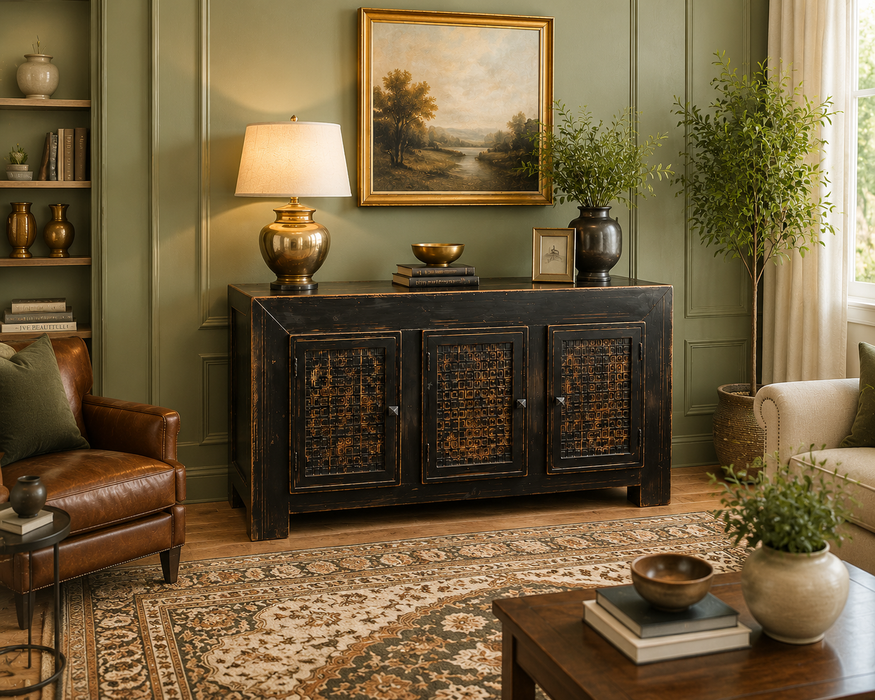 Kalani Pine Wood Black Console / Sideboard