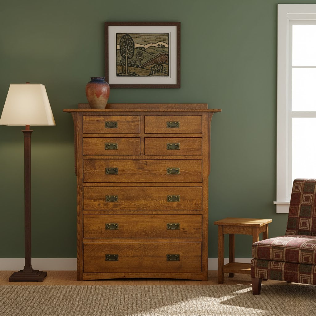 Mission Quarter Sawn Oak 8 Drawer Dresser Walnut stain