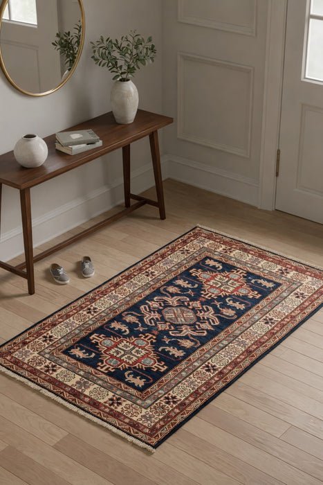 Hand-Knotted Vegetable Dye Kazak Rug from Pakistan, size 3' 4" x 5"