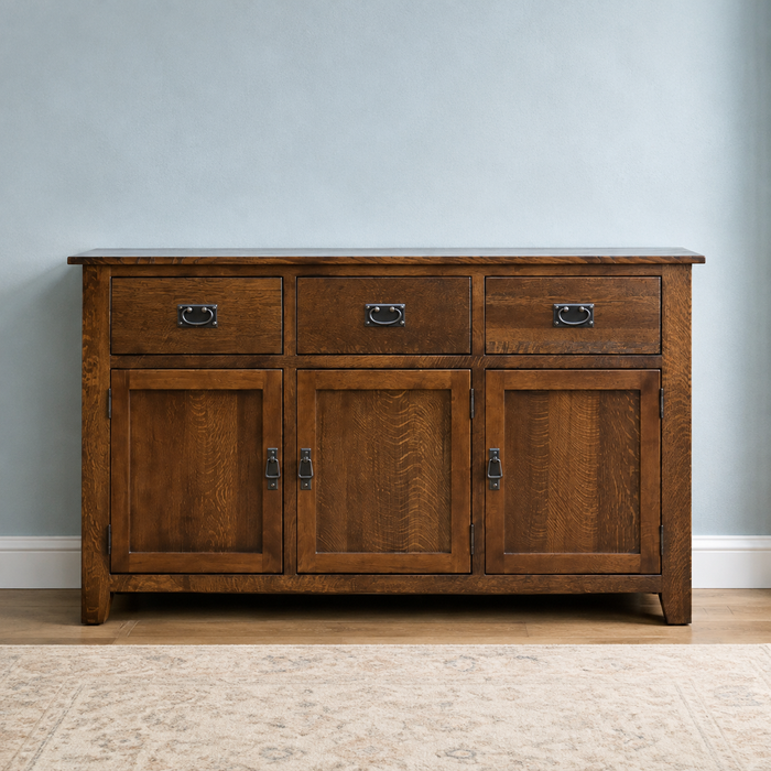 Mission Solid Oak 3 Drawer 3 Door Sideboard - Walnut (AW) - 59"