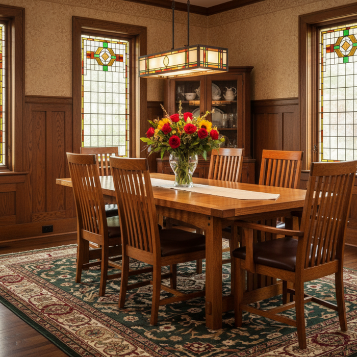 Mission Quarter Sawn Oak Dining Table and Chairs Set (2 Colors Available)