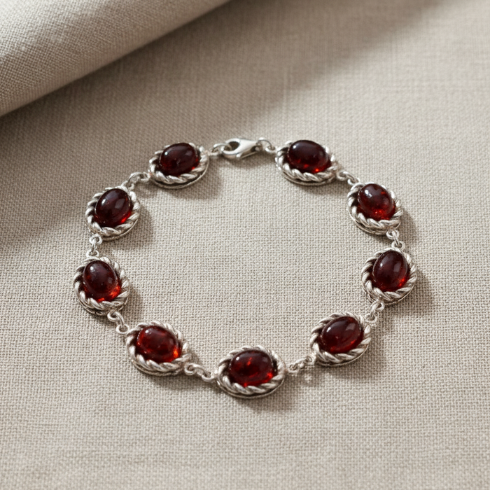 SS Amber Oval Bracelet – Elegant Silver with Amber Stones