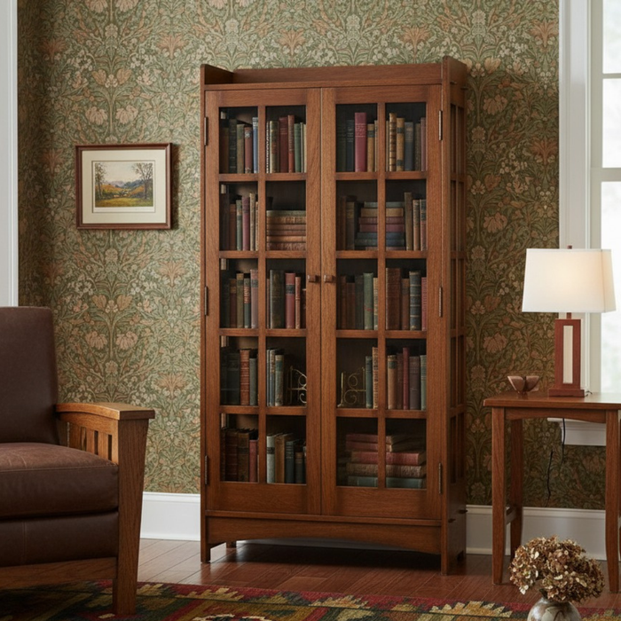 Mission Oak Display China Cabinet / Bookcase - Walnut - 39"W