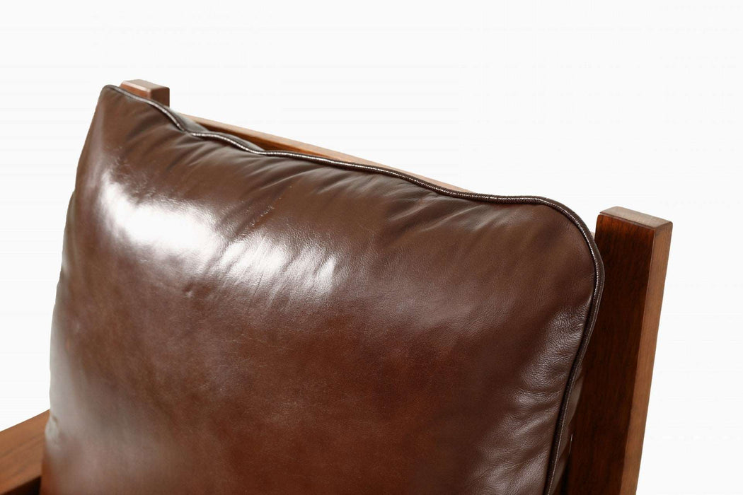 Craftsman / Mission Leather and Oak Armchair - Chestnut