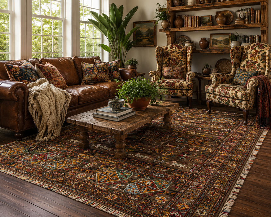 Hand-Knotted Vegetable Dye Bakhtiar Rug from Pakistan,  8' x 10'