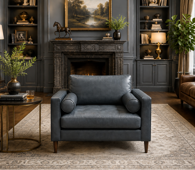 Alamo Top Grain Leather Arm Chair - Slate