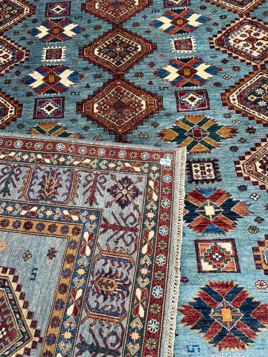 Hand-Knotted Vegetable Dye Kazak Rug from Pakistan, 9' 5" x 12' 9"