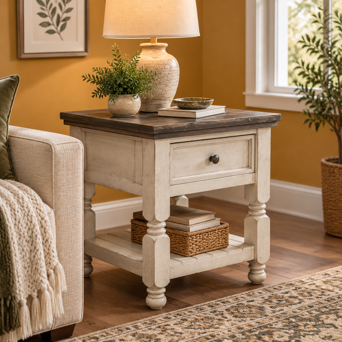 Stonegate Two-tone Solid Pine Rustic 1 Drawer End Table / Nightstand
