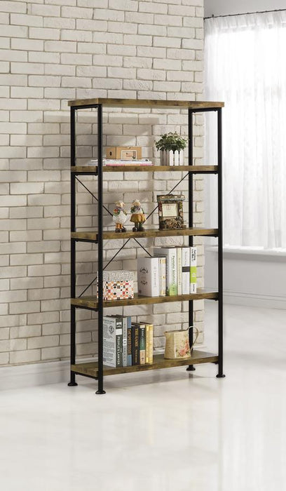 Nuvra 63-Inch 4-Shelf & Double Bookshelf – Rustic Nutmeg