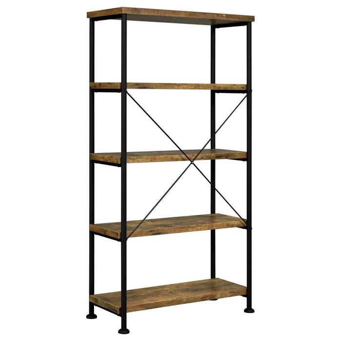 Nuvra 63-Inch 4-Shelf & Double Bookshelf – Rustic Nutmeg
