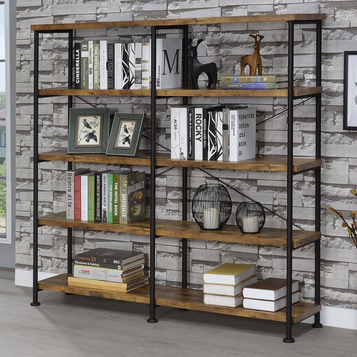 Nuvra 63-Inch 4-Shelf & Double Bookshelf – Rustic Nutmeg