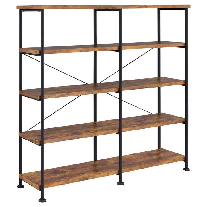 Nuvra 63-Inch 4-Shelf & Double Bookshelf – Rustic Nutmeg