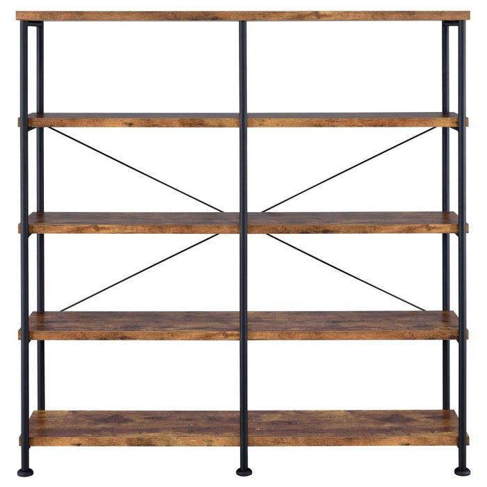Nuvra 63-Inch 4-Shelf & Double Bookshelf – Rustic Nutmeg