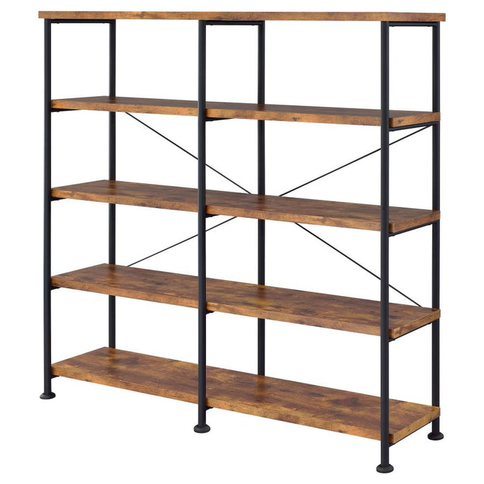 Nuvra 63-Inch 4-Shelf & Double Bookshelf – Rustic Nutmeg