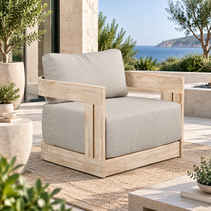 Paradiso Outdoor Teak Natural Look Swivel Chair - Gray Fabric
