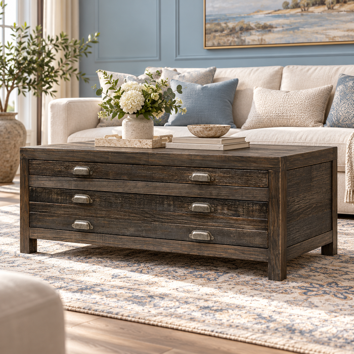Emerson 2 Drawer Coffee Table - Distressed Black