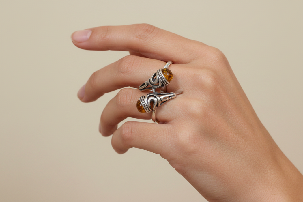 Two Amber Stone Ring
