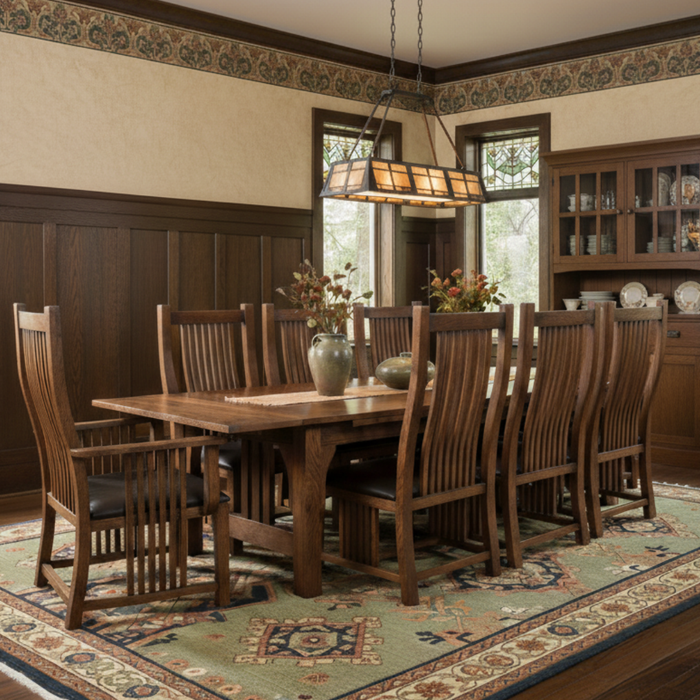 Mission Style Leaf Table-High Back Chair Dining Set-2 Color Available