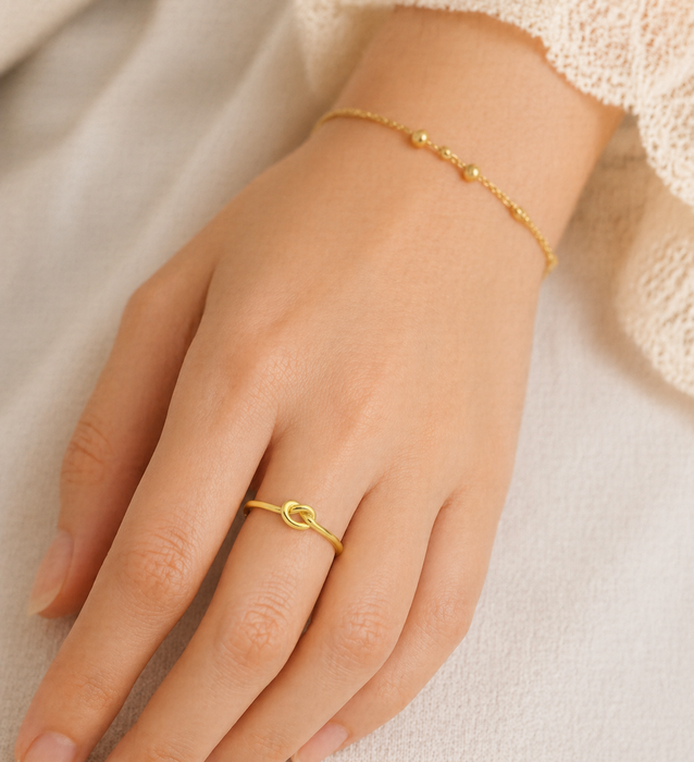 Sterling Silver Love Knot Ring, Plated with 1 Micron 18K Yellow Gold