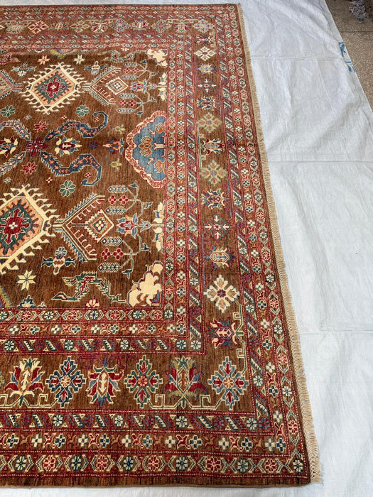 Hand-Knotted Vegetable Dye Kazak Rug from Pakistan,  9' 3" x 12'