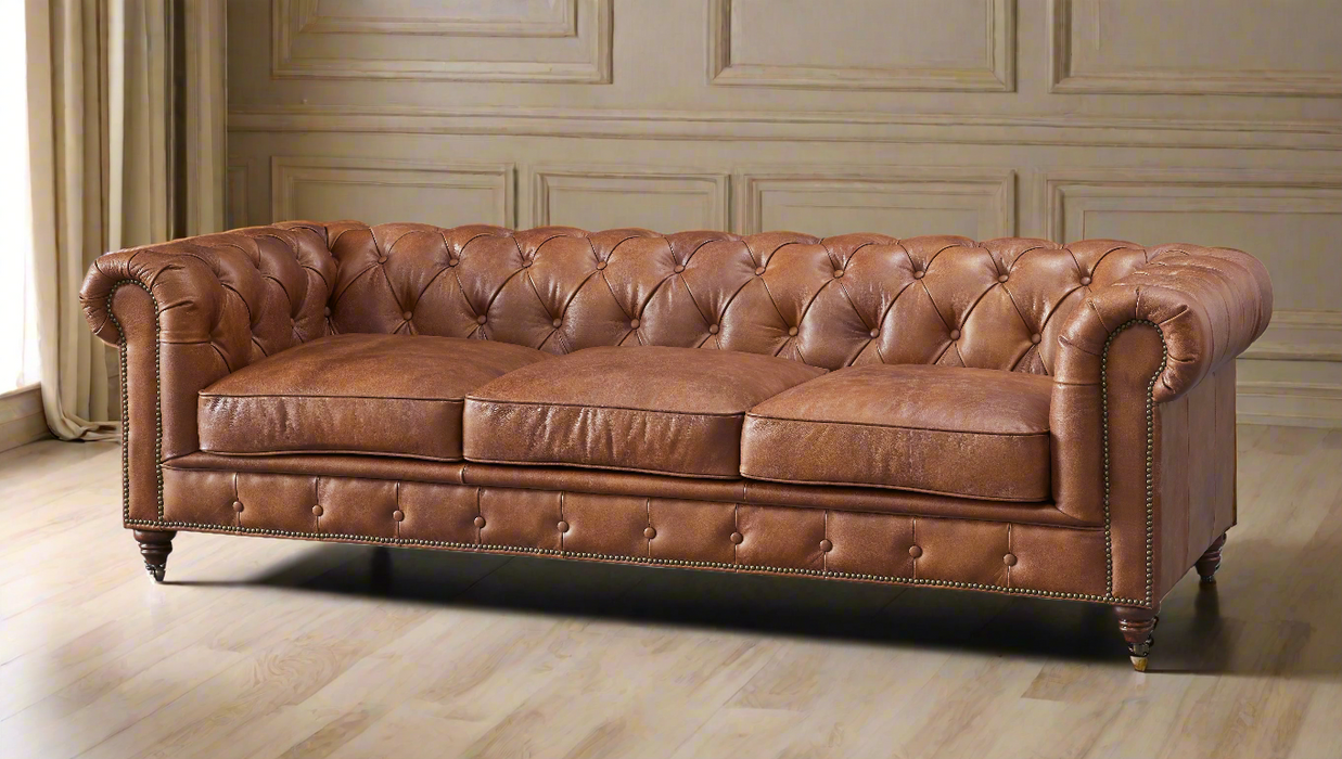 Buy Century Chesterfield Sofa Bark Brown Leather Online in USA