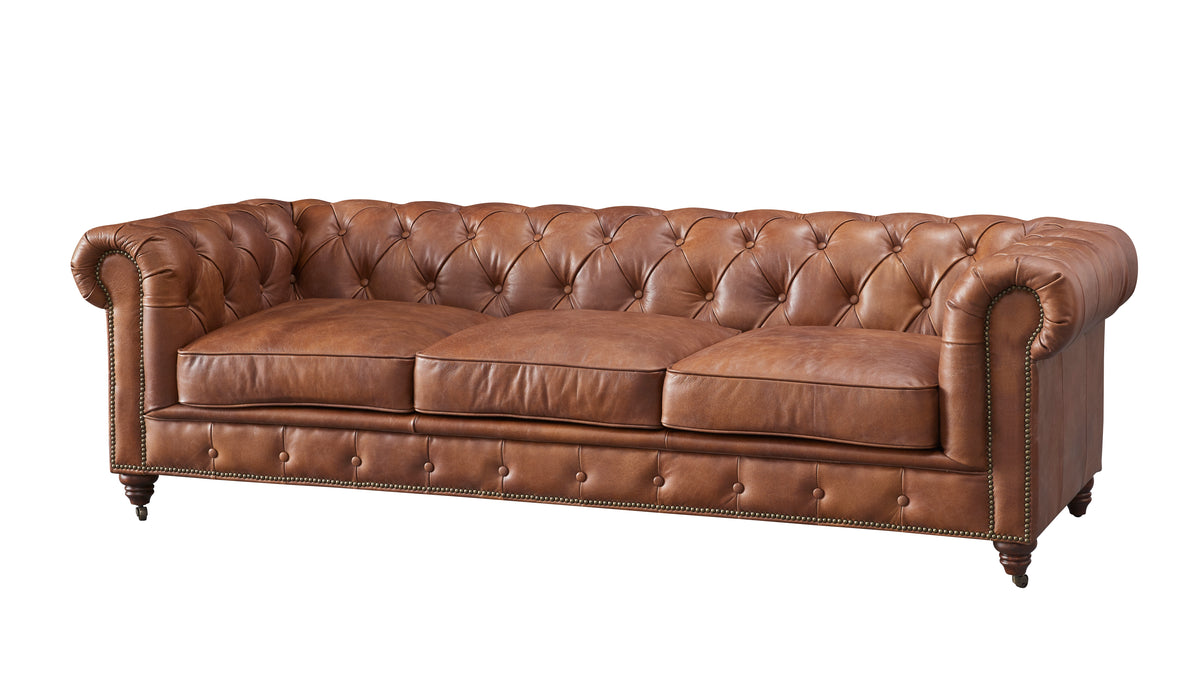 Contemporary Chesterfield Top Grain Natural Leather Tufted Sofa Brown ...