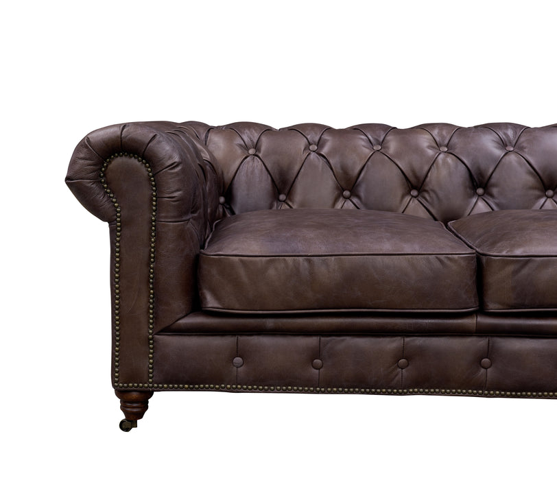 Century Chesterfield Love Seat - Dark Brown Leather