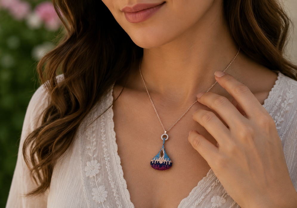 SS Pendant with Colored Stones – Vibrant and Elegant Silver Necklace