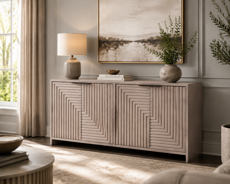 Sethos Pine Wood Four Door Sideboard, TV stand, Console