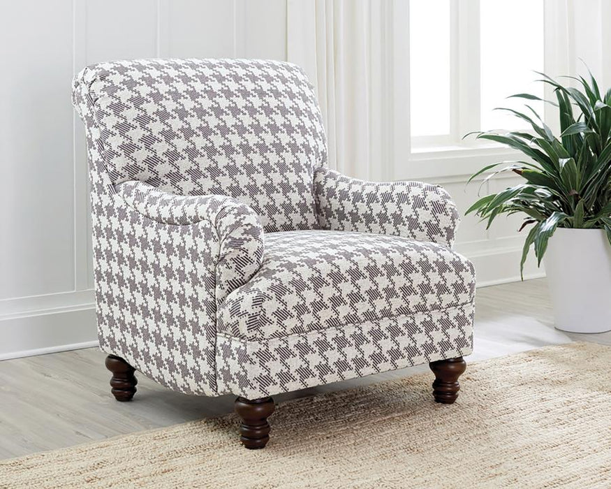 Malvian Upholstered English Arm Accent Chair in Grey Houndstooth