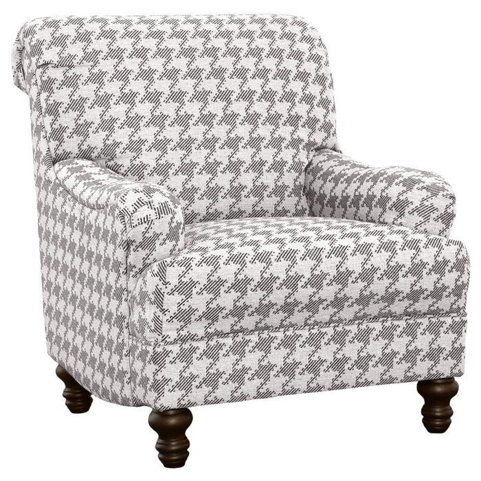 Malvian Upholstered English Arm Accent Chair in Grey Houndstooth