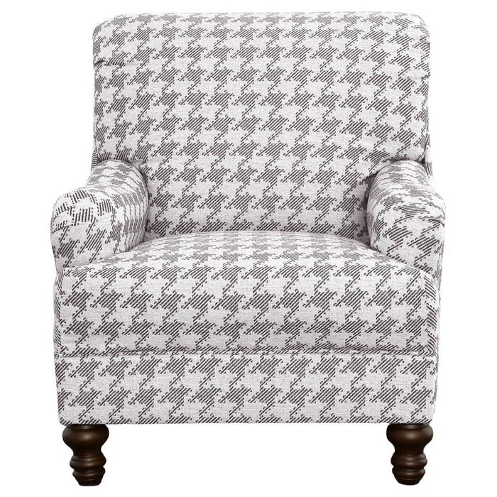Malvian Upholstered English Arm Accent Chair in Grey Houndstooth