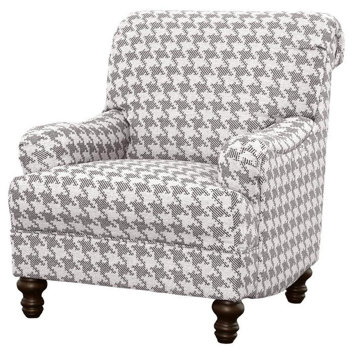 Malvian Upholstered English Arm Accent Chair in Grey Houndstooth