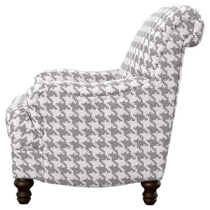 Malvian Upholstered English Arm Accent Chair in Grey Houndstooth