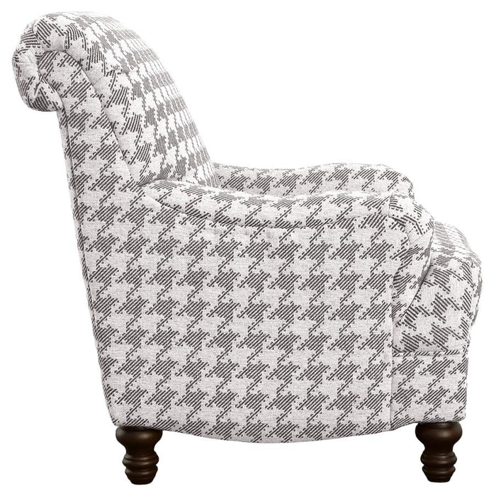 Malvian Upholstered English Arm Accent Chair in Grey Houndstooth