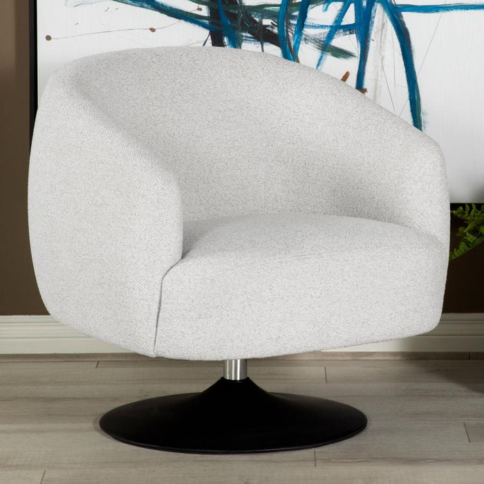 Orris Upholstered Barrel Back Swivel Club Chair in Beige Boucle