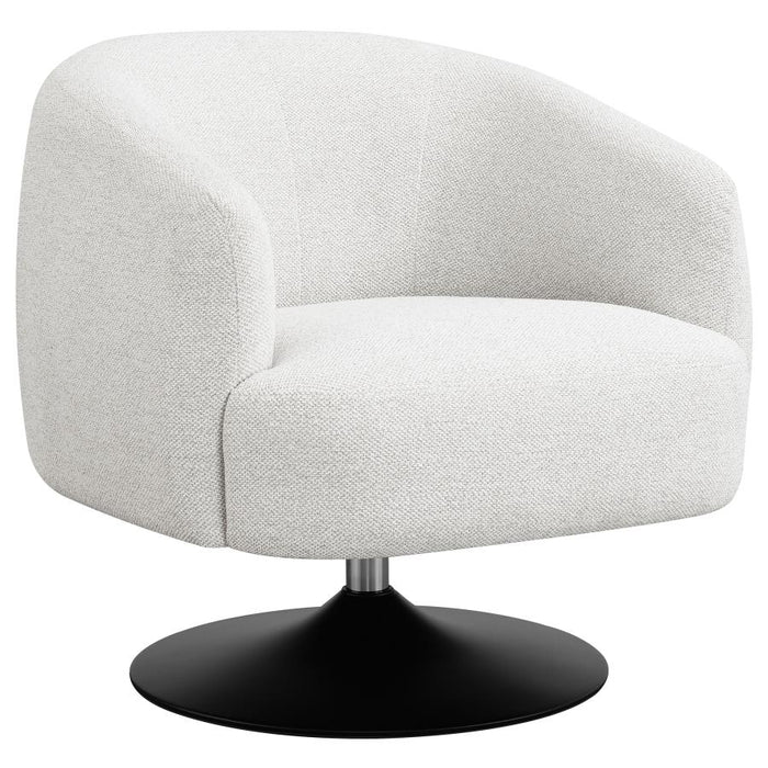 Orris Upholstered Barrel Back Swivel Club Chair in Beige Boucle