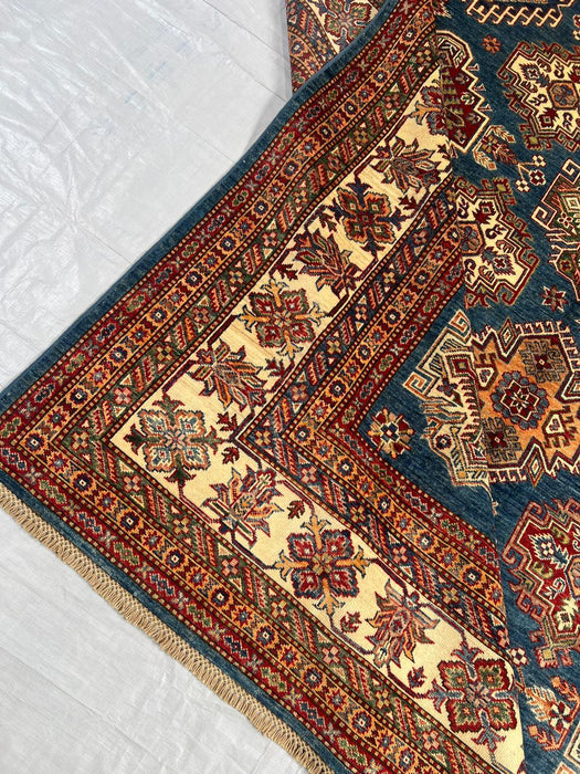 Hand-Knotted Vegetable Dye Kazak Rug from Pakistan, 8' 2" x 10' 10"
