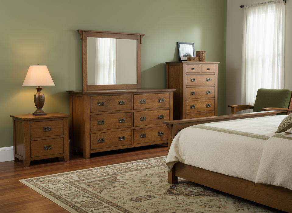 Mission 6 Drawer Oak Dresser - Walnut stain