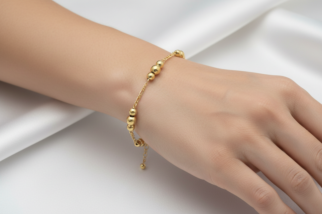 Sterling Silver Ball Bracelet, Plated with 0.5 Micron 18K Yellow Gold, 4-5mm Balls, Made in Italy