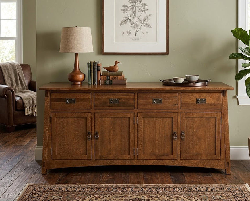 Mission 4 Door 4 Drawer Oak Sideboard - Walnut