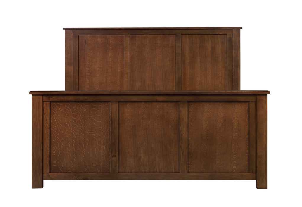 Mission Oak Storage Panel Bed with Three Drawers: Walnut stain