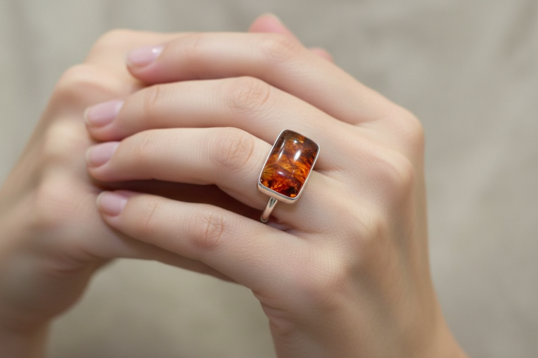 SS Amber Rectangle Ring