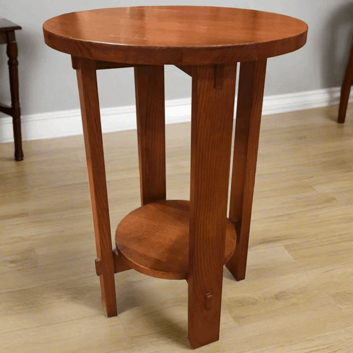 Mission Style Oak Round End Table - Michael's Cherry