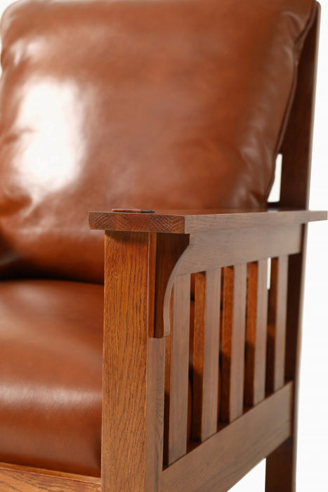 Craftsman / Mission Leather and Oak Armchair - Russet Brown