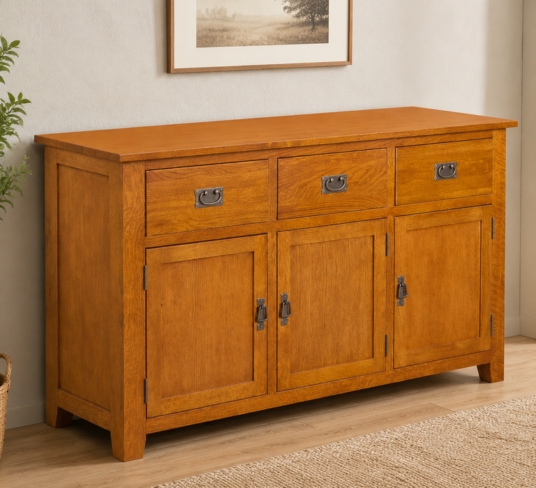 Mission Solid Oak 3 Drawer 3 Door Sideboard - Michael's Cherry (MC-A) - 59"